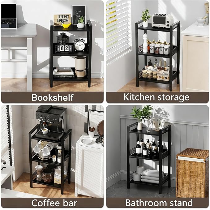 3-Tier Book Shelf, Bookcase with a Back Panel, Storage Shelves for Bedroom, Living Room & Home Storage (Black)
