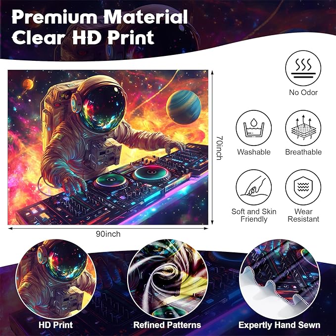 NYZE Astronaut Space Tapestry for Bedroom, Glow in the Dark Room Decor Wall Tapestries, Cool Galaxy Planet Wall Hanging, Wall Hanging for Men Guys Gamer Room Dorm Living Room 90x70 in