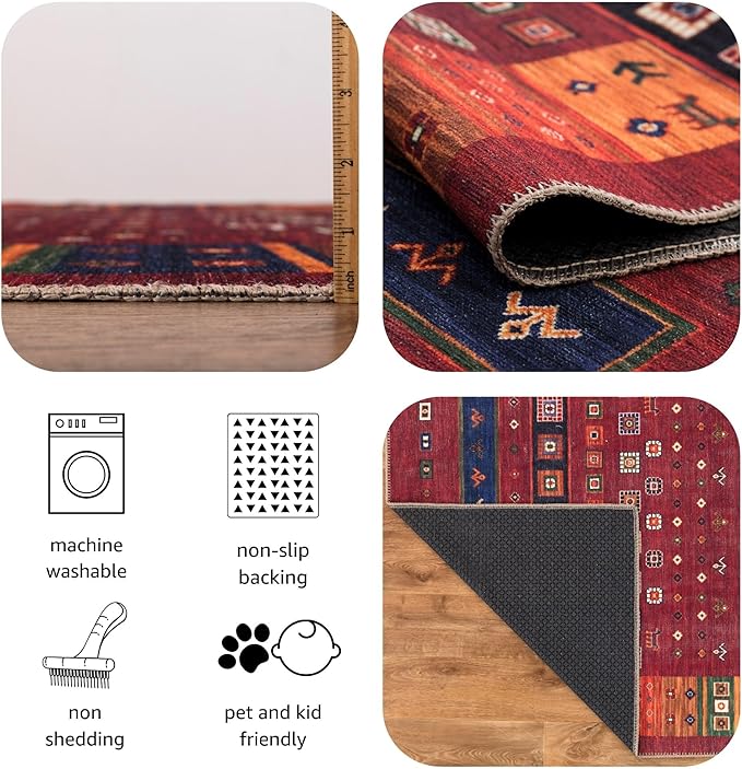 Keen Home Design 2x7 Rug - Machine Washable Runner Rug with Non-Slip Backing, Ideal for Hallway, Entryway, Kitchen, Laundry Room - Vintage, Easy Clean, Durable, Low Pile Rug - (2'6" x 7')