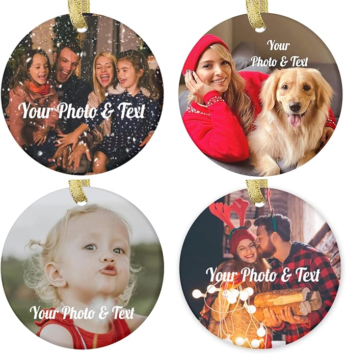 Personalized Christmas Ornaments 2025 Photo Ornament Christmas Tree Custom Ornaments with Picture Customized Ornaments for Family Couples Wedding Xmas Tree Home Decorations Set of 4