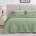 Love's cabin Quilts for Full Bed Sage Bedspreads Bedding Set - Lightweight Bedspread Comforter - Wave Pattern Bedding Coverlet for All Season - 3 Pieces (1 Quilt, 2 Pillow Shams)
