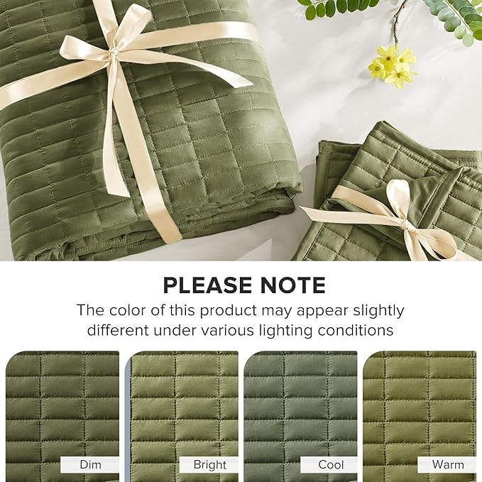 Comfort Spaces King Quilt Set Modern Reversible Plaid Coverlet King Bedding Set Cozy Quilted Winter Layer, All Season Lightweight Soft King Size Quilt, Kienna, Cal King Olive Green 3 Piece