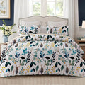 Whale Flotilla Reversible Printed Quilt King Size, Extra Soft Boho Floral Leaf Bedspreads for Bed Lightweight King Quilt Bedding Set Coverlets with 2 Pillow Shams for All Seasons, White Green