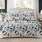 Whale Flotilla Reversible Printed Quilt King Size, Extra Soft Boho Floral Leaf Bedspreads for Bed Lightweight King Quilt Bedding Set Coverlets with 2 Pillow Shams for All Seasons, White Green