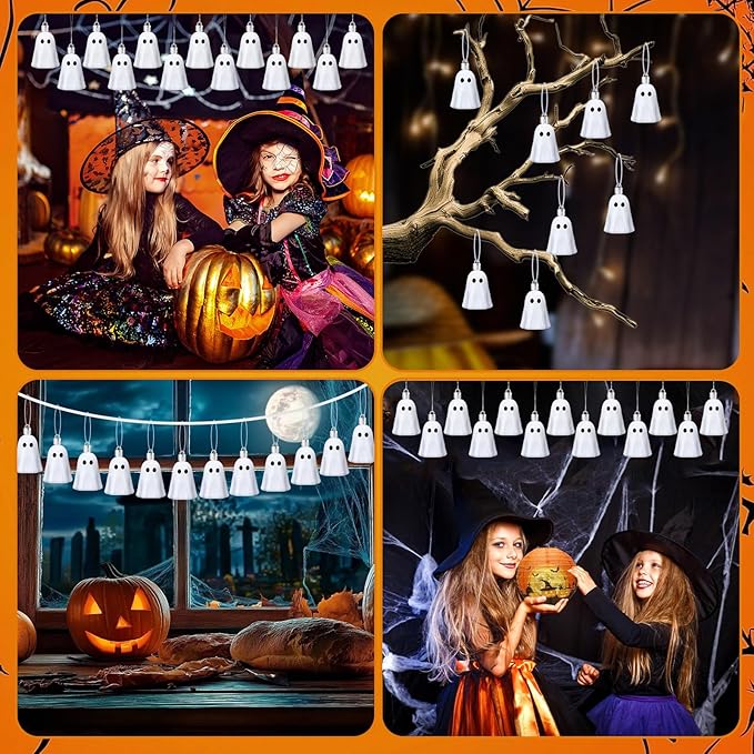 JULMELON 24Pcs Halloween Hanging Ornaments White Ghost Decorations Halloween Tree Decoration Mini Ghost Ornaments for Home Party Decor