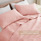 Exclusivo Mezcla Twin Quilt Bedding Set, Lightweight Blush Pink Quilts Twin Size for All Seasons, Soft Microfiber Bedspreads Coverlets Bed Cover with Leaf Pattern, 2 Piece