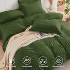 HYMOKEGE Olive Green Twin XL Comforter Set Seersucker 5 Pieces, All Season Luxury Bed in a Bag for Bedroom, Bedding Set with Comforter, Sheets, Pillowcase & Sham