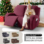 VANSOFY Recliner Loveseat Cover, 6-Pieces Stretch Dual Recliner Sofa Cover Soft Jacquard Reclining Couch Slipcover Furniture Protector with Elastic Bottom for Kid, Pets(2 Seat,Wine)