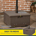 Outsunny 3-in-1 Outdoor Umbrella Base, Coffee End Table, Planter Box with Drain Hole, 175 lbs. Capacity Heavy Duty Fillable Patio Umbrella Stand Table with Wheels and Handles for Deck, Poolside, Brown
