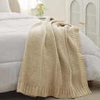 Amélie Home Chevron Chenille Knit Throw Blanket for Couch, Cozy Texture Decorative Soft Blanket for Sofa & Chair, 60"x80", Beige