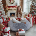 Codi Faux Fur Floor Pillows, Fluffy Large Round Cushions Sitting for Adults, Decorative Fuzzy Pillow for Fireplace, Living Room, Christmas, 32 Inch, Light Grey