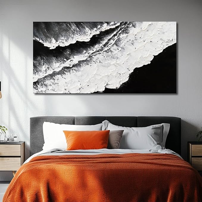 NBAODAN Black and White Wall Decor Sea Canvas Painting Neutral Abstract Wall Picture 24"x48" Artwork for Bedroom Large Wall Art for Living Room Dining Room
