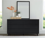 Signature Design by Ashley Danziar Mid-Century Modern 6-Drawer Dresser and Mirror with Safety Stop, Black