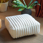 Unstuffed Pouf Ottoman Cover Soft Storage Extra Seat Farmhouse Comfortable Bohemian Poufs Accent Footrest 20x20x8 Inches for Living Room Bedroom Study Nook (White, Square)