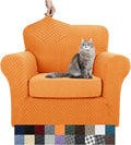 YEMYHOM Latest Checkered 2 Pieces Chair Covers for Living Room High Stretch Thickened Chair Slipcovers with Arms Anti Slip Elastic Armchair Sofa Couch Slipcover Protector (Orange), 31"-46"(1 Cushion)