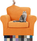 YEMYHOM Latest Checkered 2 Pieces Chair Covers for Living Room High Stretch Thickened Chair Slipcovers with Arms Anti Slip Elastic Armchair Sofa Couch Slipcover Protector (Orange), 31"-46"(1 Cushion)