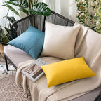 MIULEE Pack of 2 Decorative Outdoor Solid Waterproof Throw Pillow Covers Faux Linen Garden Farmhouse Cushion Cases for Summer Patio Tent Balcony Couch Sofa 16x16 Inch Mustard Yellow