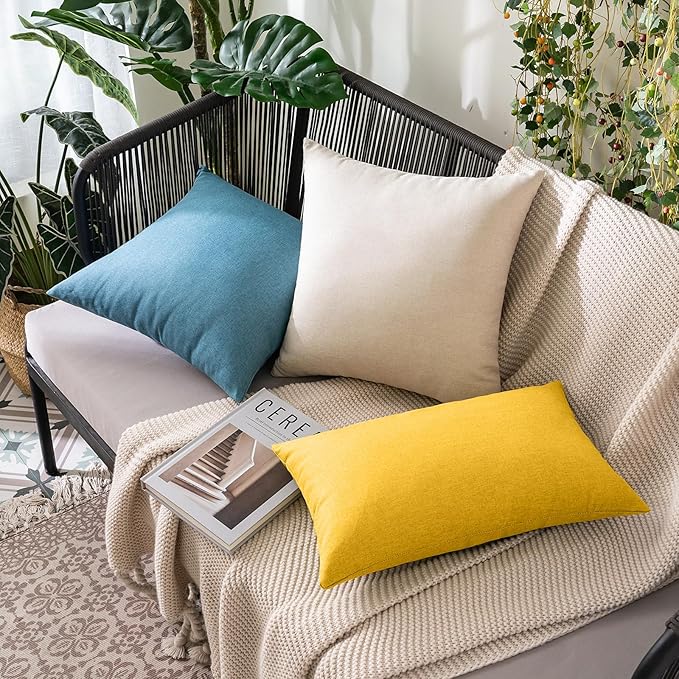 MIULEE Pack of 2 Decorative Outdoor Solid Waterproof Throw Pillow Covers Faux Linen Garden Farmhouse Cushion Cases for Summer Patio Tent Balcony Couch Sofa 18x18 Inch Mustard Yellow