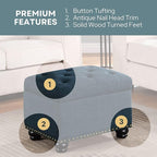 Convenience Concepts Designs4Comfort 5th Avenue Upholstered Storage Ottoman 24" - Contemporary Foot Stool and Seat with Hinged Lid for Living Room, Dining Room, Office, Den, Dark Blue Fabric