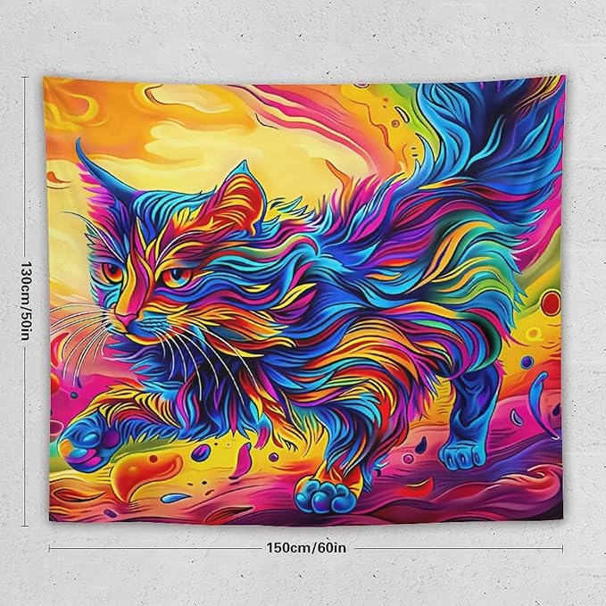 VUMIVI Colorful Cat Tapestry Pet Oil Painting Print Rainbow Colorful Abstract Art Pattern Tapestry Wall Hanging for Living Room Bedroom Dorm Classroom Aesthetic Decor W60xL50in