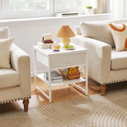 Living Room Large Side Table, End Table with Drawers, Refrigerator Stand Printer Table with Adjustable Shelves, Office Square Coffee Table White YD-TM156W