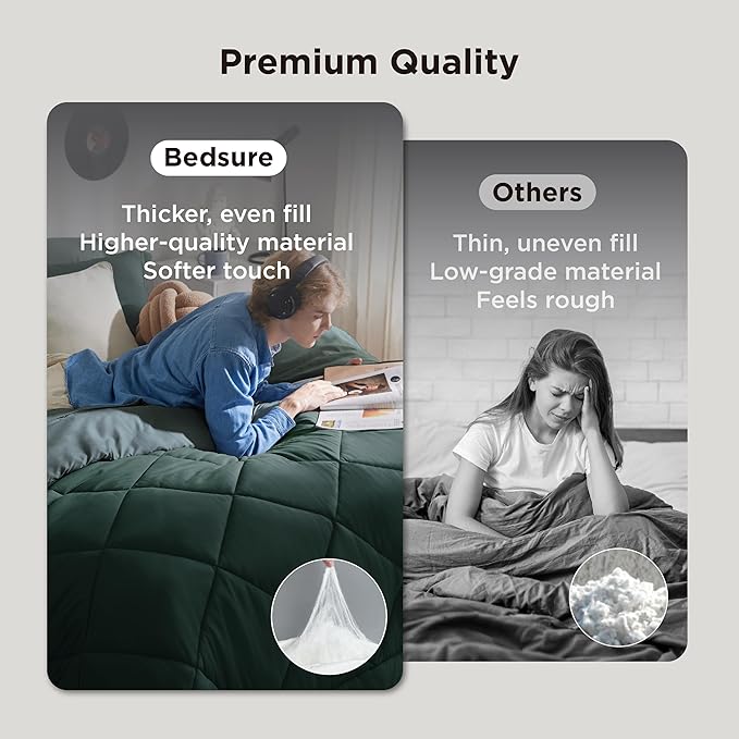 Bedsure Twin Comforter Set - 5 Pieces Reversible Emerald Green Bedding, Twin Size Bed Set for All Seasons, Bed in a Bag with Down Alternative Comforter, Sheets, Pillowcase & Sham