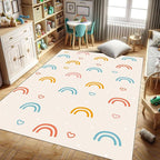 Children's Rainbow Carpet - Girl's Bedroom Living Room Colorful Floor Mats - Soft Washable Anti-Slip Simple Lovely Love Print - Nursery Decoration 6x8ft