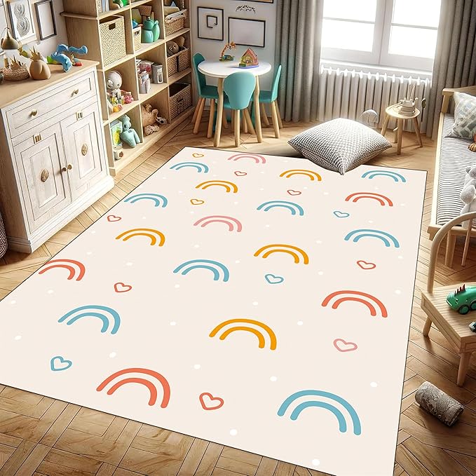 Children's Rainbow Carpet - Living Room Floor Mats, Soft, Washable, Anti-Slip, 3x4ft