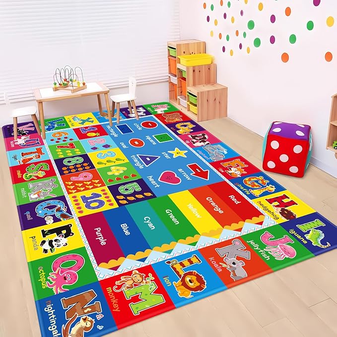 Kids Rug for Playroom, ABC Play Mat Educational Rugs, Soft Non-Slip Rug Toddler Baby Play Mat, Alphabet Carpet for Boy Girl Bedroom