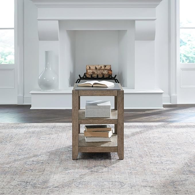 Liberty Furniture Millstone Chairside Table with Unique Tile Top for Living Room - Nutmeg Oak Wood