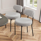 Dining Chairs Set of 2, Mid Century Modern Boucle Upholstered Kitchen Chair with Curved Backrest & Metal Legs for Home/Living Room/Bedroom/Office-Grey