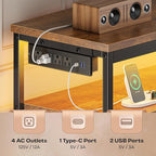 Huuger LED TV Stand for Bedroom, 55 Inch Fabric Dresser with Power Outlets, Entertainment Center for 60, 55 Inch TV, 6 Drawer Dresser for Bedroom, Chest of Drawers with Shlef, PU Leather, Rustic Brown