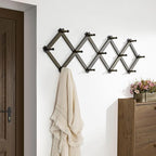 Dseap Accordion Wall Hanger:16'' High Wooden Wall Expandable Coat Rack,Hat Rack Holder,Accordion Hook for Baseball Caps,Coats,13 Peg Hooks,Dark Walnut