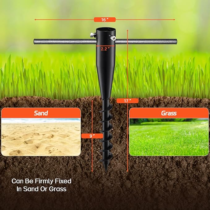 Umbrella Stands for Outside, Heavy Duty Beach Umbrella Sand Anchor Metal Outdoor Umbrella Base In Ground Umbrella Holder Stand No Dig Screw In Ground Anchor