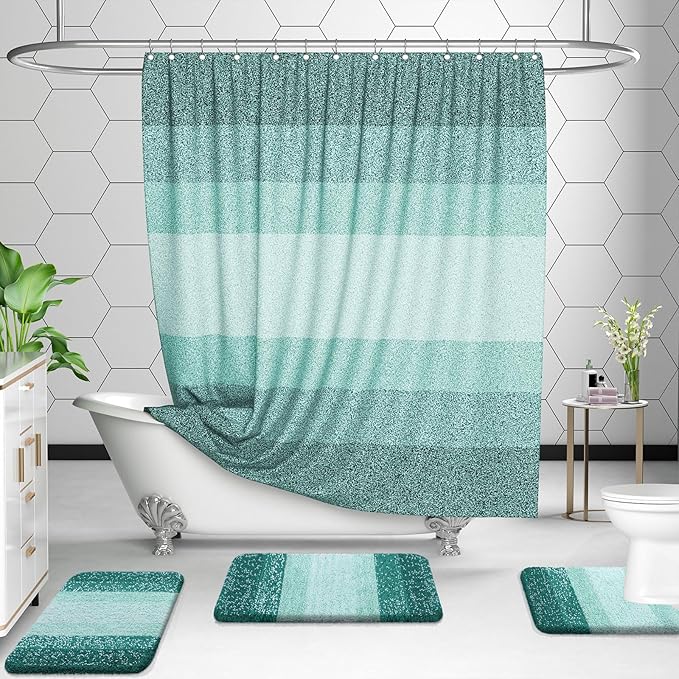 OLANLY Bathroom Rug Set 2 Piece, Soft Absorbent Microfiber Bath Rug Set, Non-Slip, Machine Wash Dry, Plush Shaggy Bath Mats for Bathroom (30"x20"+24"x16", Blackish Green)