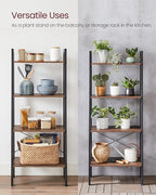 VASAGLE Ladder Shelf, 4-Tier Bookshelf, Storage Rack, Bookcase with Steel Frame, for Living Room, Home Office, Kitchen, Bedroom, Industrial Style, Hazelnut Brown and Ink Black ULLS044B03