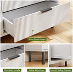 GarveeHome White Fluted 6 Drawer Dresser, Wide Wood Double Dresser with Metal Legs and Handles, Modern Chest of Drawers with Anti-Tipping Design for Bedroom Living Room, Hallway