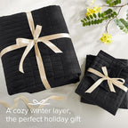 Comfort Spaces Kienna Quilt Set- Double Sided Stitching Design Summer Blanket, Lightweight, Soft, All Season Bedding Layer, Matching Sham, Black, Coverlet Full/Queen(90"x90") 3 Piece