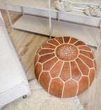 Poufs&Pillows Premium Moroccan Leather Pouf - Handmade - Delivered Stuffed - Ottoman, Footstool, Floor Cushion (Natural)