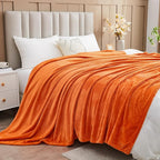 NEWCOSPLAY Super Soft Twin Blanket Orange Premium Silky Flannel Fleece Leaves Pattern Lightweight Bed Blanket All Season Use (Orange, Twin(60"x80"))