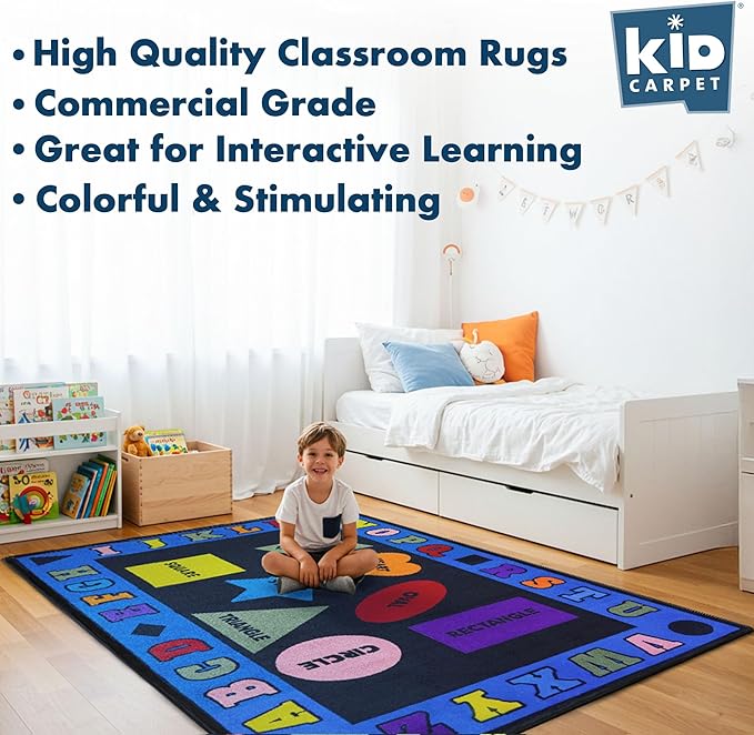 KIDCARPET.COM Shapes with The Alphabet Classroom Rug 6' x 8'6" Rectangle, Educational Classroom Rug, Kids Learning Play Mat | Area Rug for Bedroom or Playroom