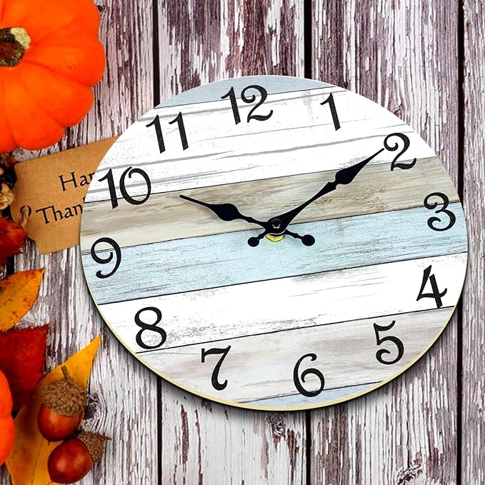 CHYLIN Wall Clock 14 Inch Bathroom Clock, Rustic Wall Clocks Battery Operated, Silent Non Ticking Wooden Coastal Beach Clock for Kitchen, Living Room, Bedroom, Office (White)