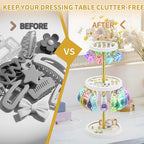 2 Tier Metal Claw Clip Organizer Holder for Women, Table Hair Clip Storage Holder with 22 Hooks and 3 Trays, Hair Accessories Organizer Display Stand for Dressing Table (White)