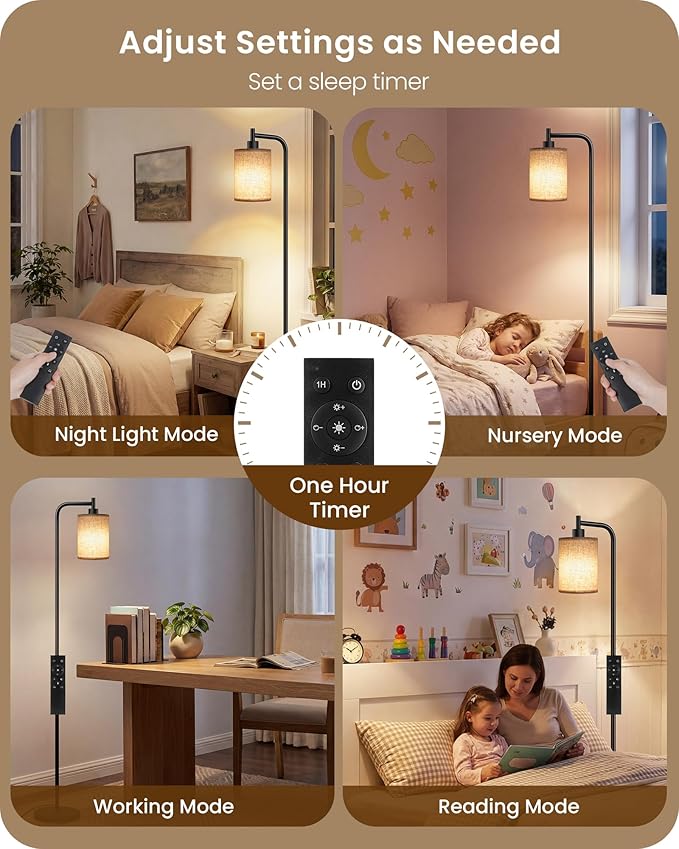 Dimmable Floor Lamp for Living Room with Remote and Foot Switch, Modern Standing, Corner Lamp,10W Bulb 3 Color Temperatures, for Bedroom, Office, Corner, ETL Listed, Black and Beige E19LD05