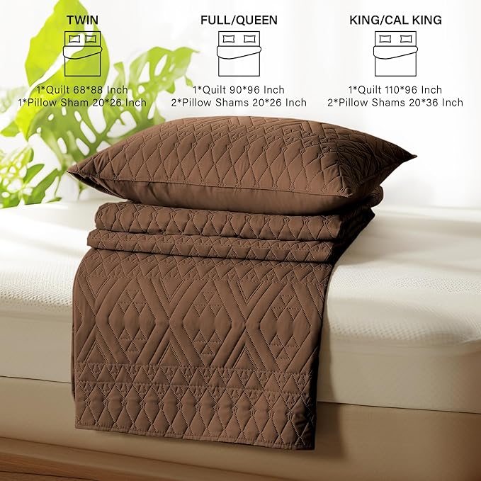 akkialla Twin Size Quilt Bedding Set,Brown Lightweight Microfiber Soft Bedspreads,Modern Style Geoetric Pattern Coverlet Set for All Seasons,2 Piece(1 Quilt,1Pillow Sham)