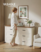 VASAGLE LIRY Collection - 6-Drawer Dresser for Bedroom, 54-Inch Wide Modern Farmhouse Chest of Drawers with Metal Handles, TV Stand, for Living Room, Entryway, Anti-Tipping, Rustic White ULTS661WJ01S