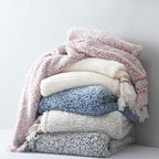 Ultra Soft Cozy Sherpa Throw Blanket, Light Weight Warm Decorative Throw Blanket with Tassel, Solid Antique White Pattern Reversible Boho Style Blanket for Sofa, Couch, Bedroom,Travel, 60”x80”