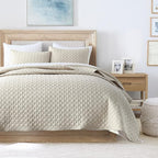 HORIMOTE HOME Quilt Set Twin Size Beige Bedspread, Modern Style Quilted Clouds Pattern Soft Coverlet Set Lightweight Microfiber Quilted Bedspread for All Season, Includes 1 Quilt and 1 Pillow Sham