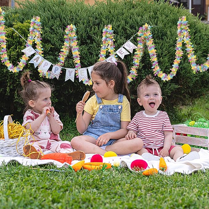Easter Garland Decor,50Ft Glitter Tinsel Spring Garland Decorations for Tree Mantle Bedroom Office Classroom Party Indoor Outdoor Holiday Home Pink Yellow Blue Green White