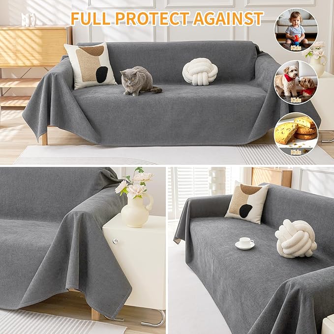 Deep Dream Cat-Scratch Resistant Couch Cover, Waterproof Sofa Cover for 3 Cushion Couch Washable, Pet Friendly Couch Protectors Anti Slip Thickened Sofa Slipcovers for Dogs Pets, 71" x 150", Dark Grey